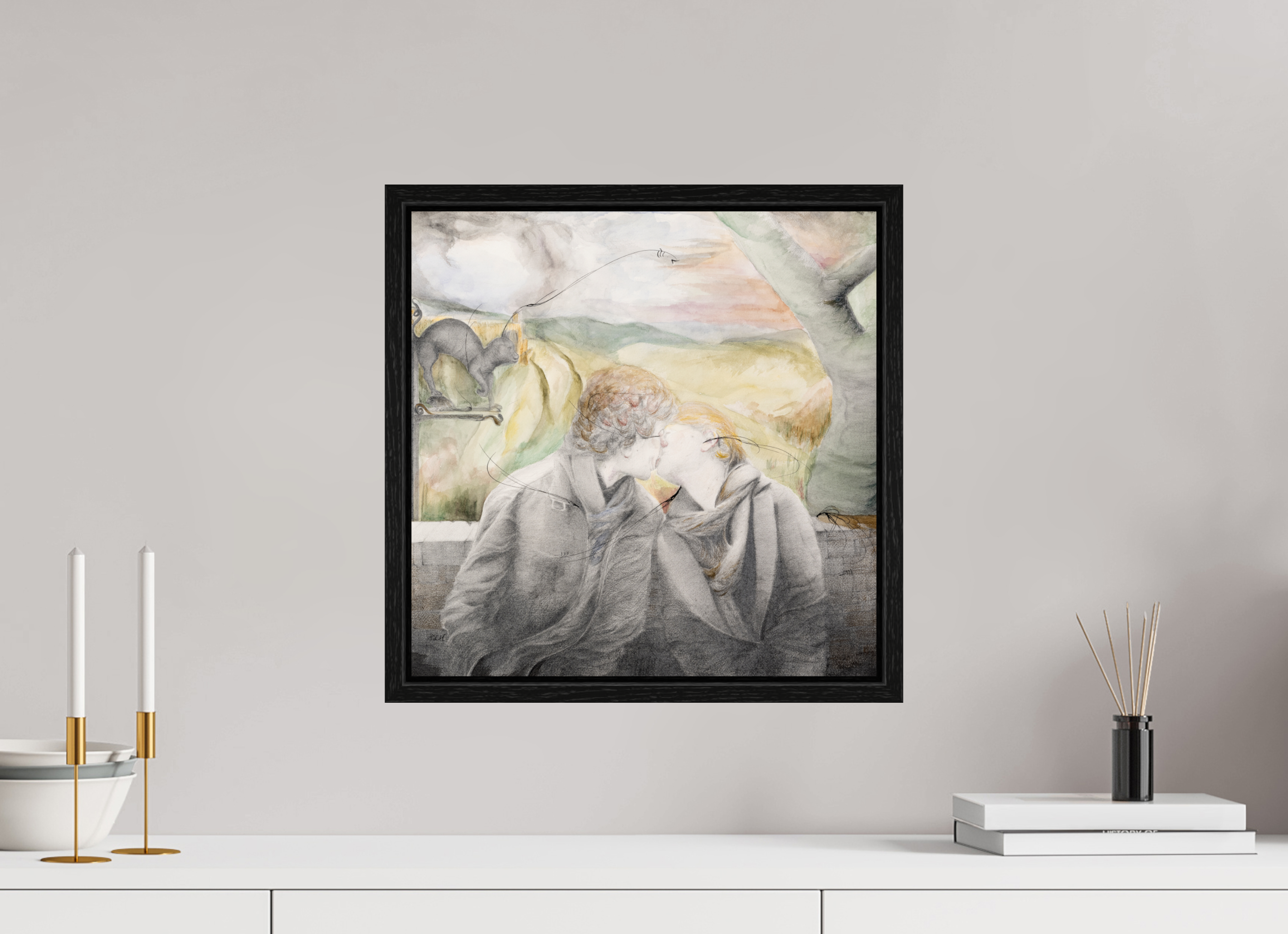 40 x 40 cm, Floater Frame Le Baisé de Pandora